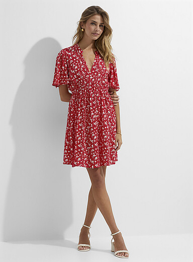 Ic&ocirc;ne Burgundy Crinkled texture flared minidress for women
