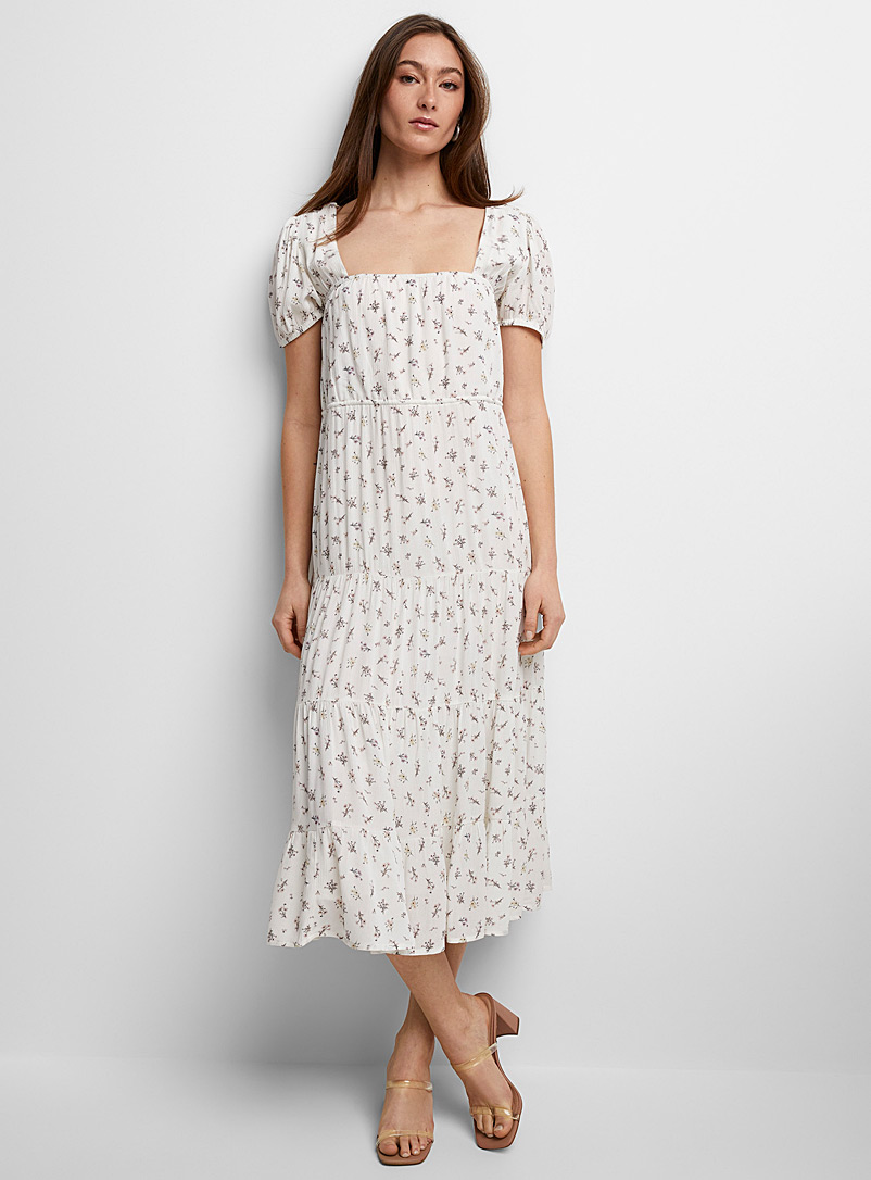Icône: La longue robe dos ouvert texture froissée Blanc à motifs pour femme