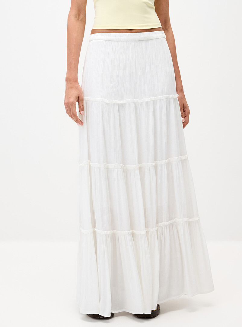 Twik White Crinkled ruffled-tier skirt for women