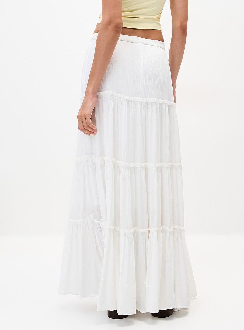 Twik White Crinkled ruffled-tier skirt for women