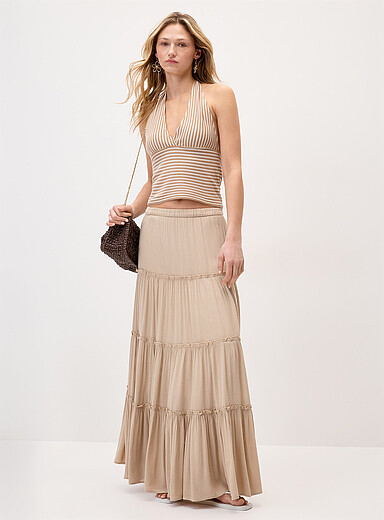 Twik Sand Crinkled ruffled-tier skirt for women