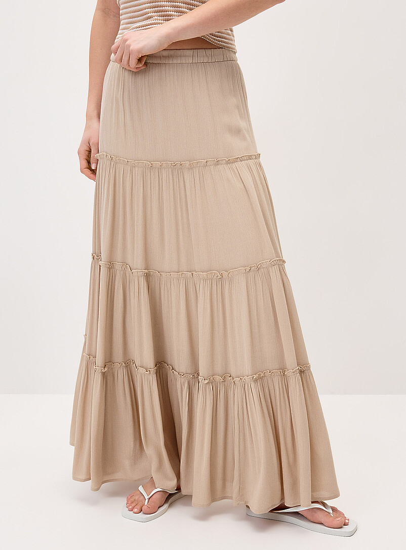 Twik White Crinkled ruffled-tier skirt for women