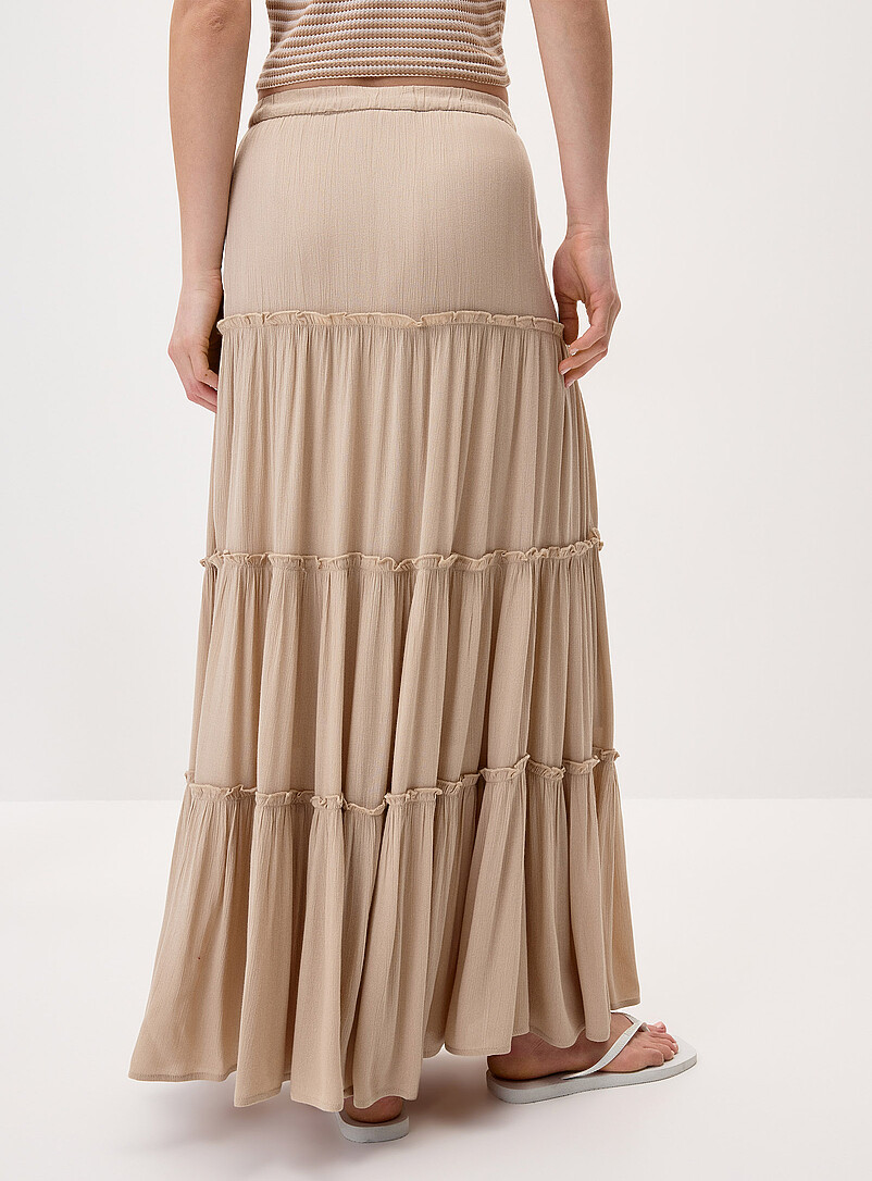 Twik White Crinkled ruffled-tier skirt for women