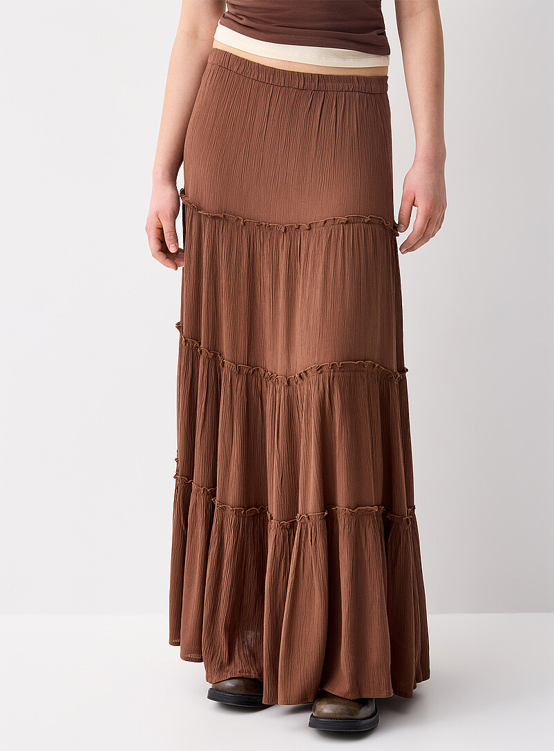 Twik White Crinkled ruffled-tier skirt for women