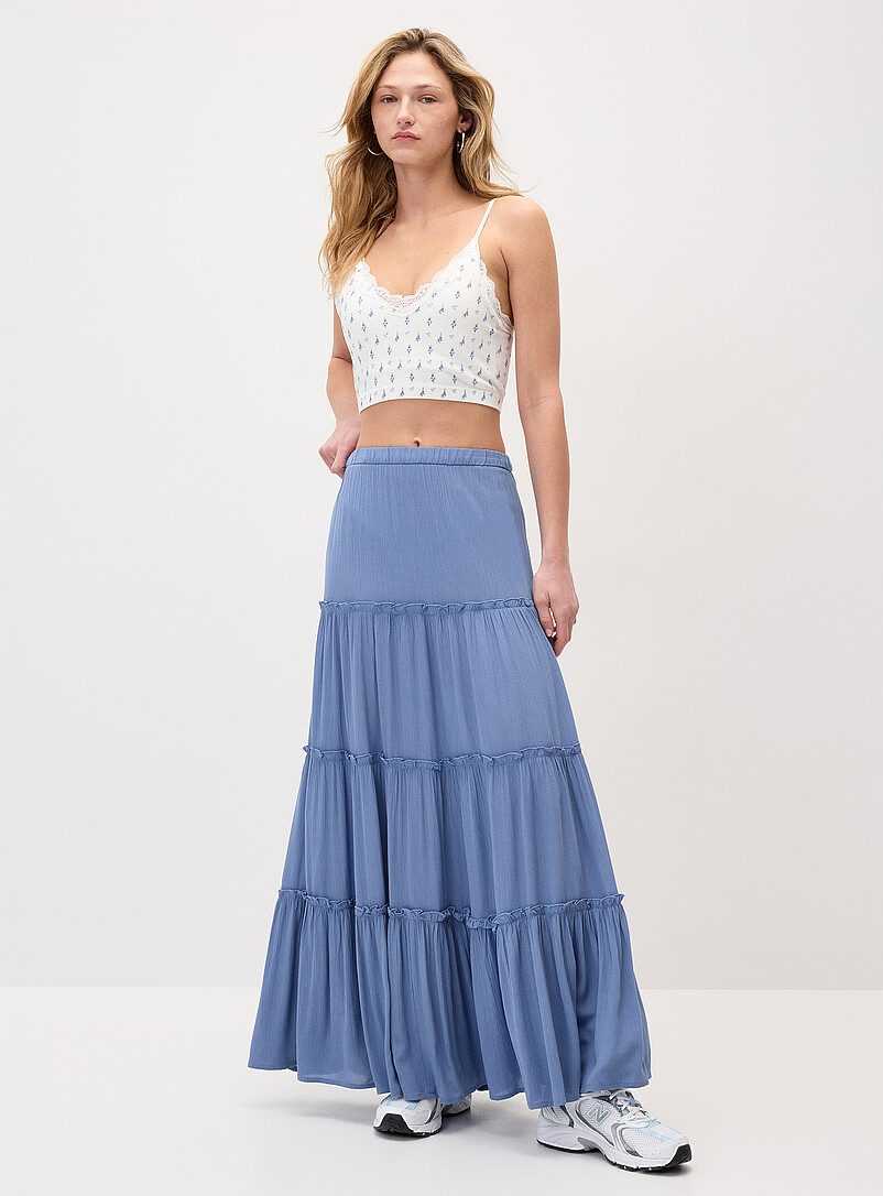Twik White Crinkled ruffled-tier skirt for women