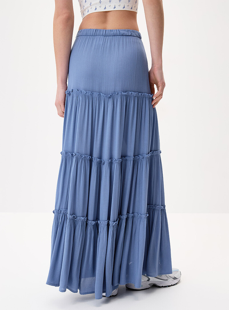 Twik White Crinkled ruffled-tier skirt for women
