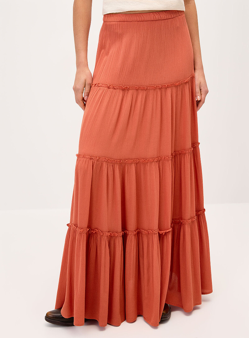 Twik White Crinkled ruffled-tier skirt for women