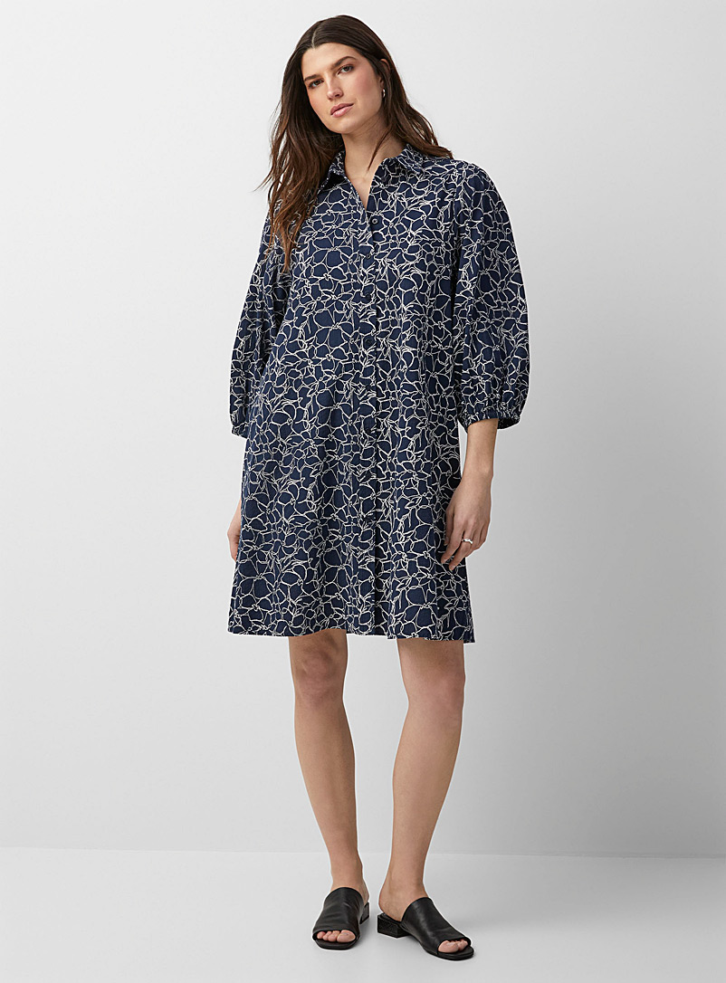 Contemporaine Blue and white Floral sketch shirtdress for women