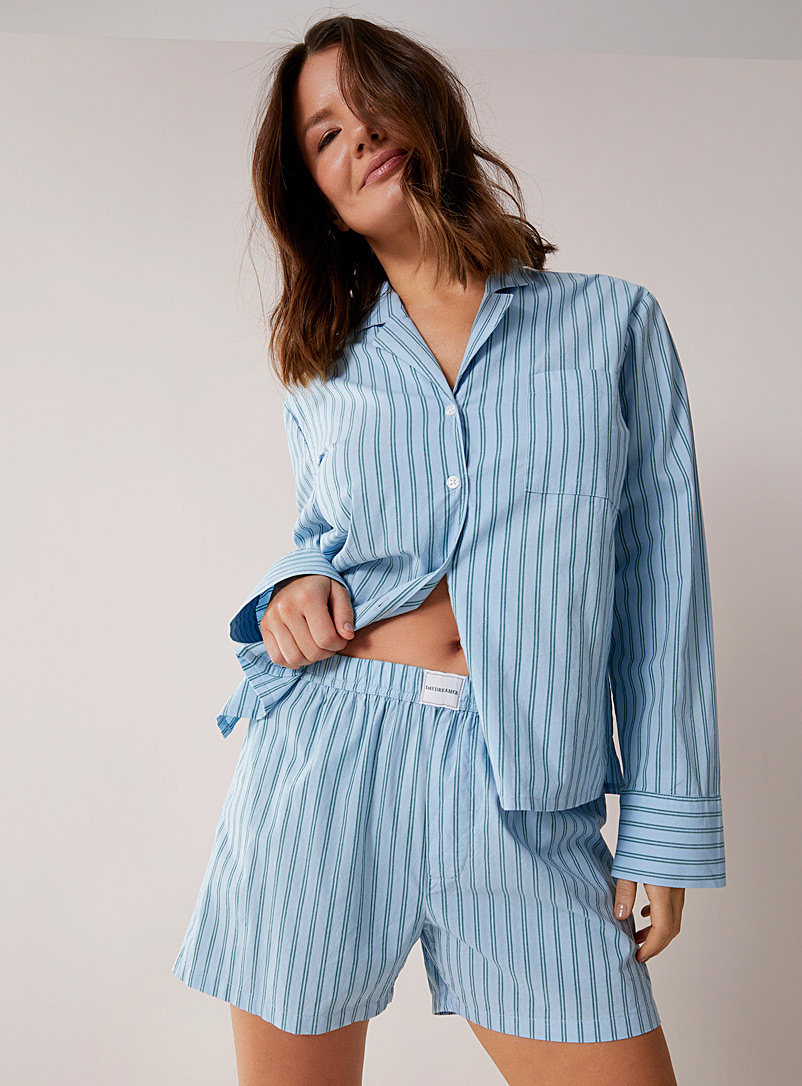 Miiyu Patterned Blue Organic cotton poplin lounge shirt for women