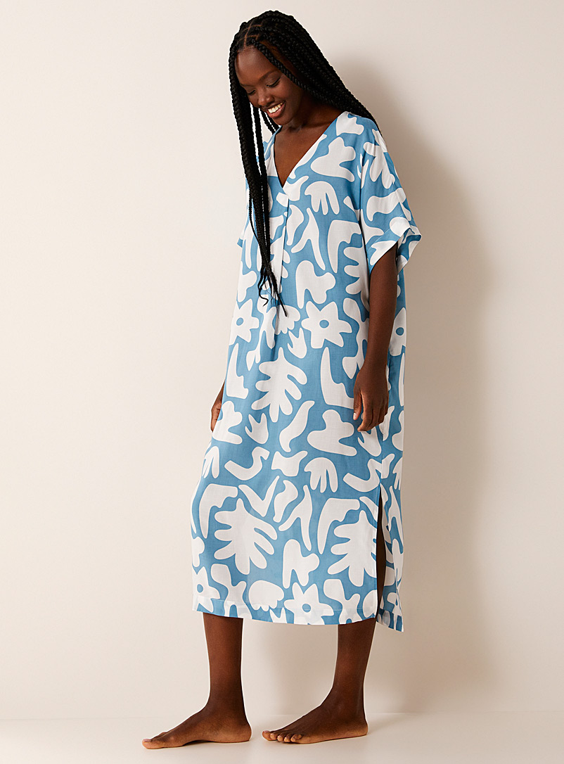 Miiyu Blue Long flowy patterned nightgown for women