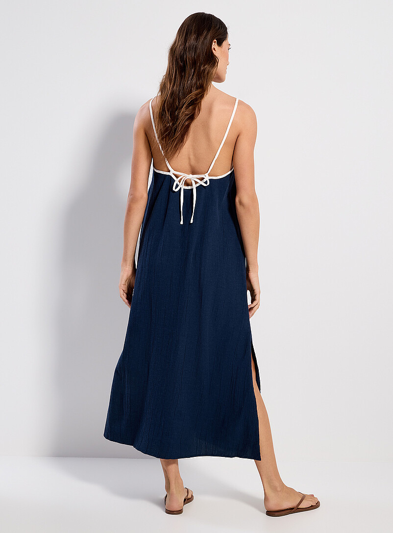 Simons Indigo/Dark Blue Crinkled maxi dress for women