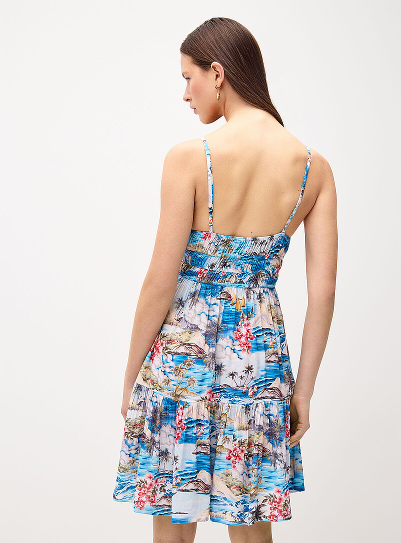 Twik: La robe fronces et volants Bleu &agrave; motif pour femme