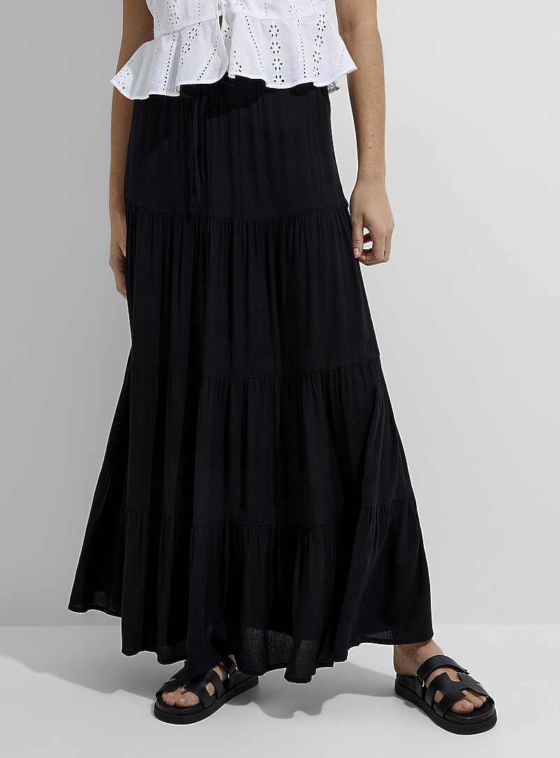 Ic&ocirc;ne Khaki Crinkled tiered maxi skirt for women