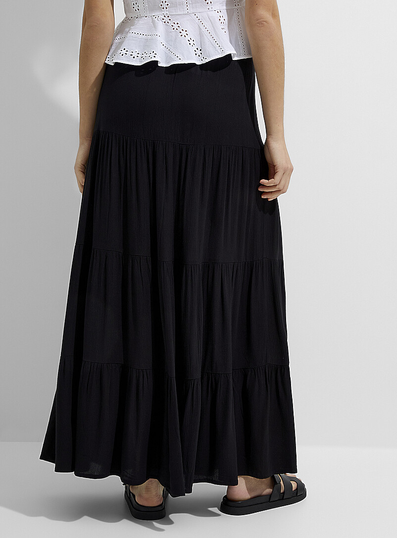 Ic&ocirc;ne Khaki Crinkled tiered maxi skirt for women