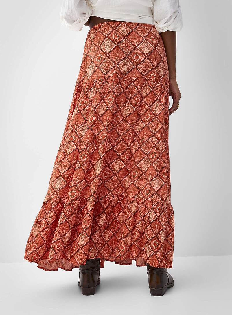 Ic&ocirc;ne Khaki Crinkled tiered maxi skirt for women