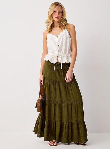 Crinkled tiered maxi skirt