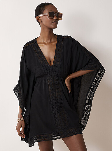 aere wrinkle acetate satin tunic チュニック 黒 Embroidered crinkled-finish open tunic | Simons | | Simons