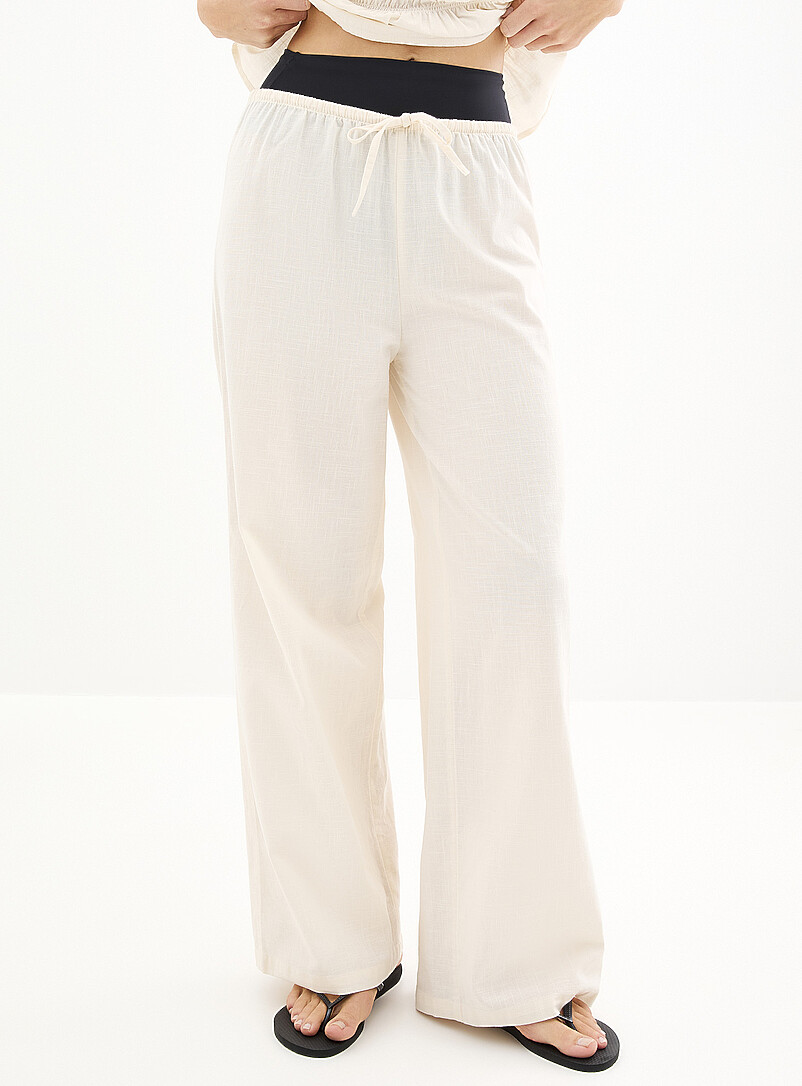 Simons: Le pantalon coton fine taille &eacute;lastique Ivoire - Beige cr&egrave;me pour femme
