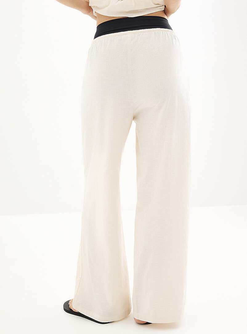 Simons: Le pantalon coton fine taille &eacute;lastique Ivoire - Beige cr&egrave;me pour femme
