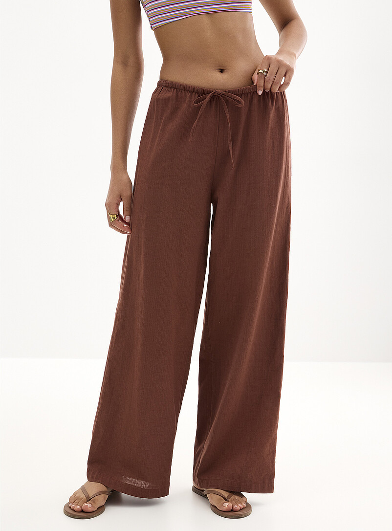 Simons Ivory/Cream Beige Fine cotton elastic-waist pant for women