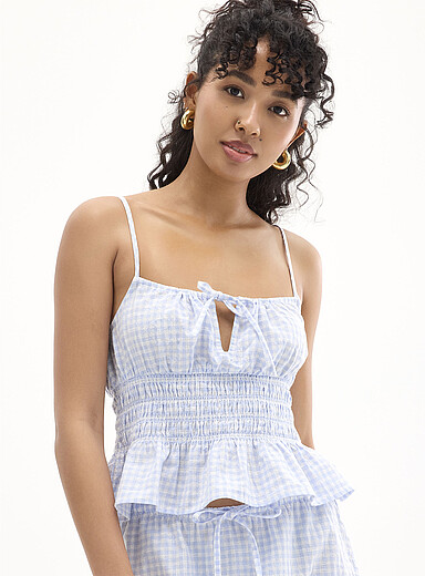 Cropped smocked cotton tank
