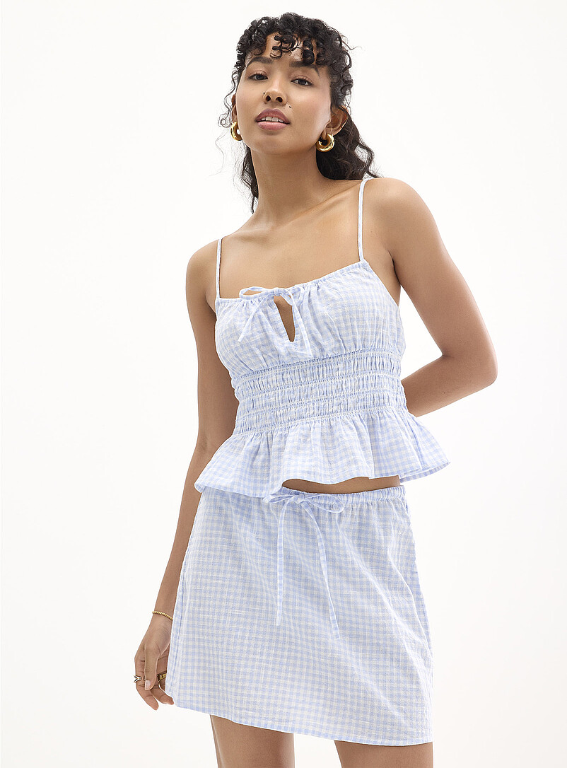 Simons: La camisole courte coton &agrave; smocks Ivoire - Beige cr&egrave;me pour femme