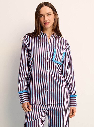 Miiyu: La chemise popeline motifs et frisons Raisin - Pourpre fonc&eacute; pour femme
