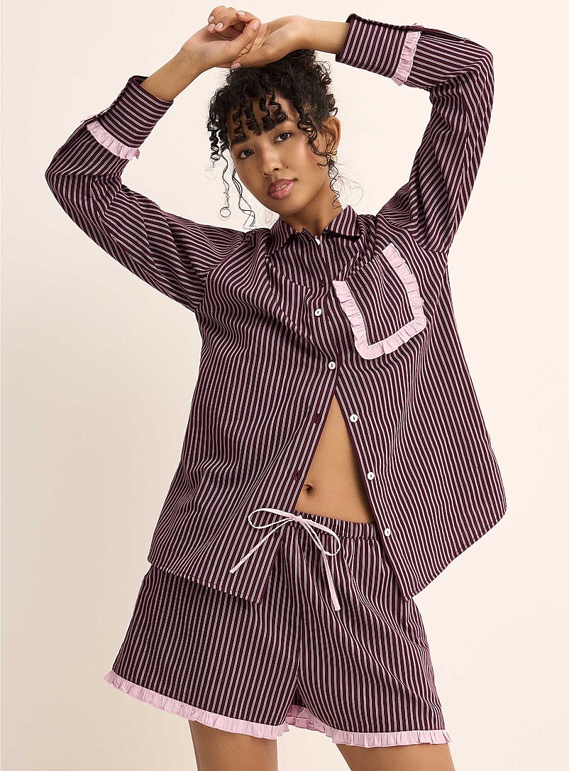 Sopesil Pyjama Femme Manches Courtes Coton Rayé - Ensemble Short Avec Poches, Ultra Doux Et Confortable, S-XXL