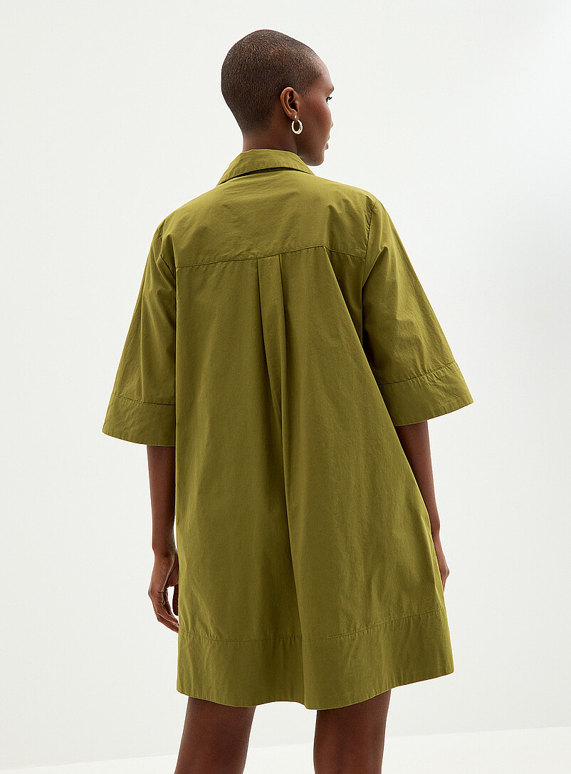Contemporaine Mossy Green Johnny collar poplin dress for women