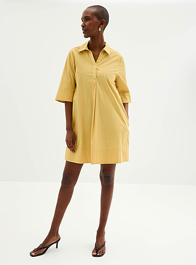 Contemporaine Golden Yellow Johnny collar poplin dress for women