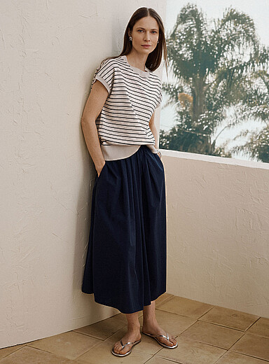 La jupe maxi popeline taille pliss&eacute;e