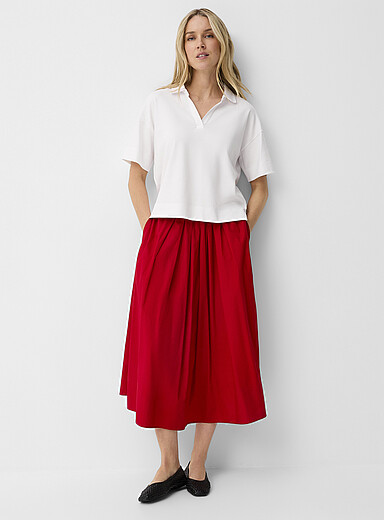 Contemporaine Red Pleated-waist poplin maxi skirt for women