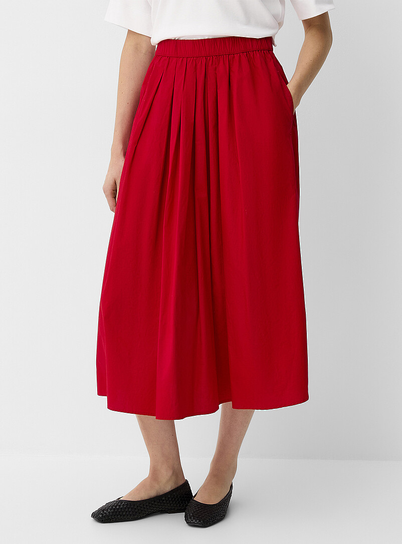 Contemporaine White Pleated-waist poplin maxi skirt for women