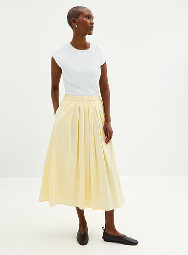 Contemporaine: La jupe maxi popeline taille pliss&eacute;e Jaune ma&iuml;s - Vanille pour femme