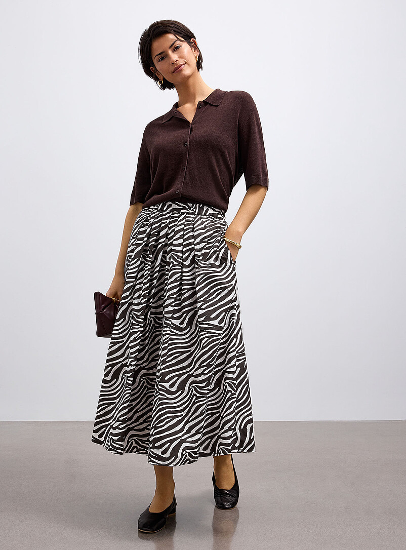 Contemporaine Patterned Crimson Patterned poplin flared skirt for women