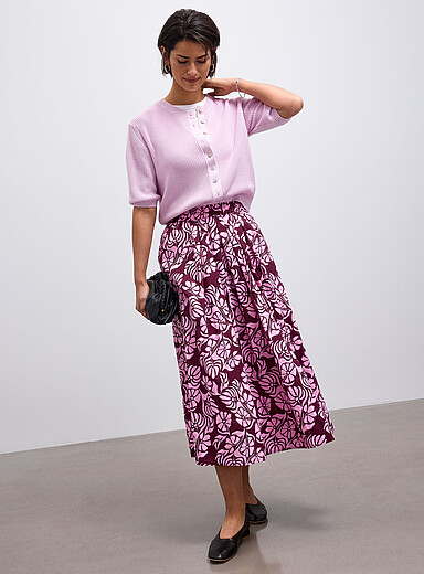 Patterned poplin flared skirt