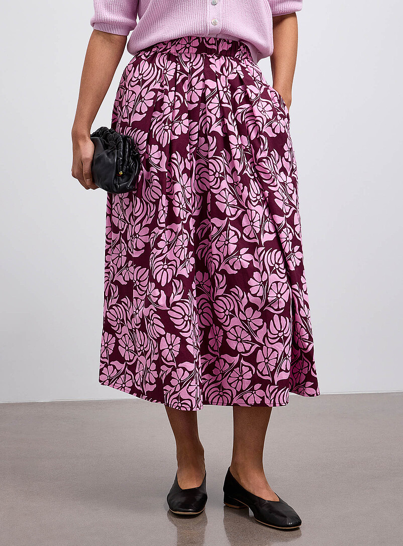 Contemporaine Patterned Crimson Patterned poplin flared skirt for women