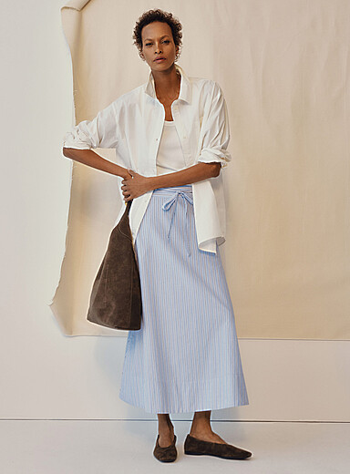 Striped poplin flared skirt