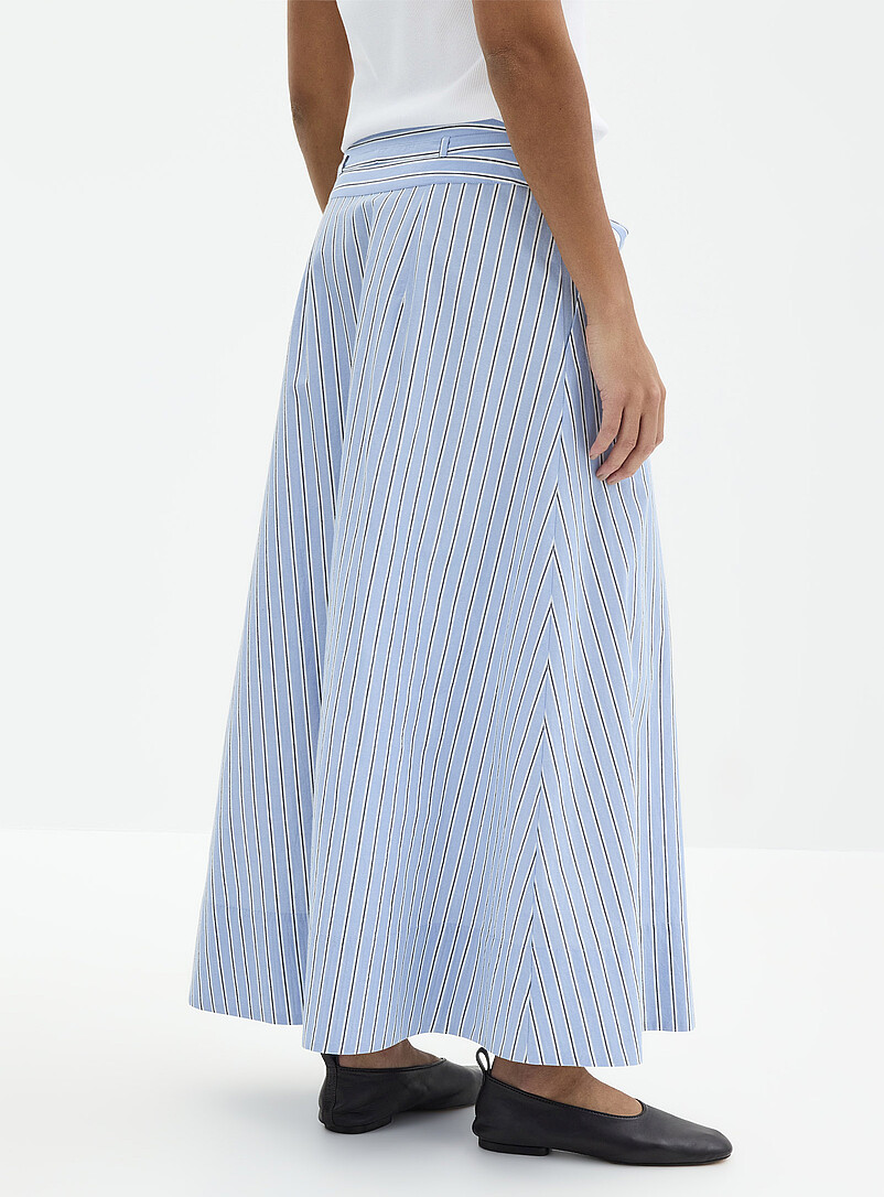 Contemporaine: La jupe &eacute;vas&eacute;e popeline ray&eacute;e Bleu royal - Saphir pour femme
