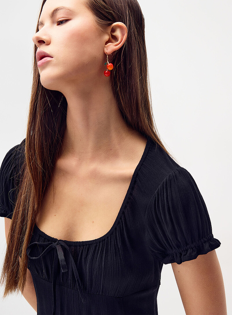 Twik: La robe maxi effet froiss&eacute; Noir pour femme