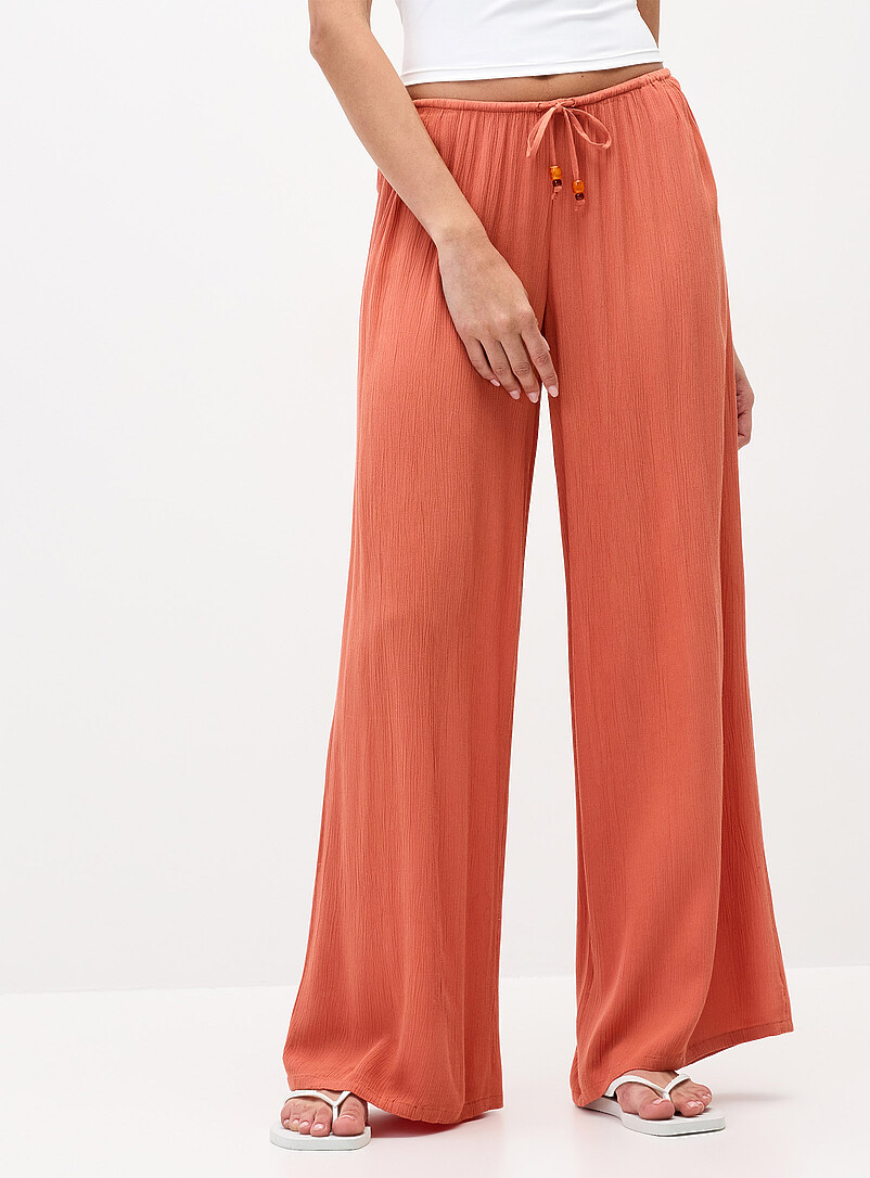 Twik Citrus/Bright Orange Crinkled elastic-waist wide-leg pant for women