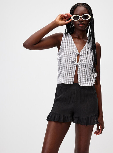 Twik: Le minishort taille &eacute;lastique volants Fleurs pour femme