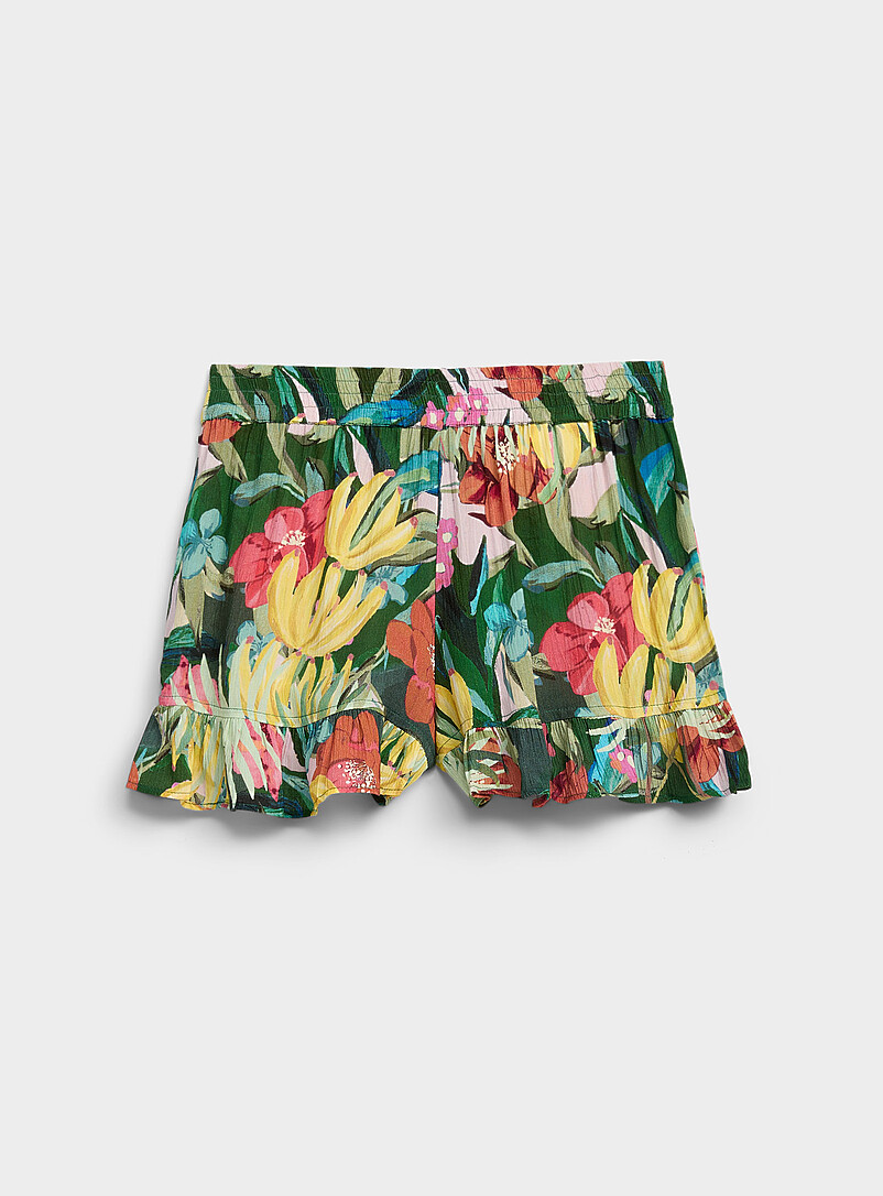 Twik Flowers Ruffled elastic-waist mini short for women