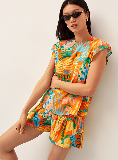 Crinkled texture smocked waist short