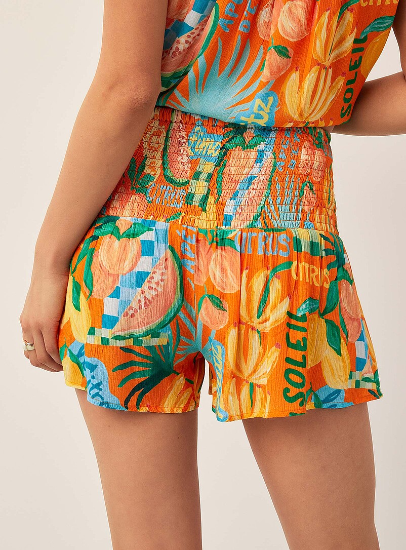 Ic&ocirc;ne: Le short taille smock&eacute;e texture froiss&eacute;e Noir pour femme