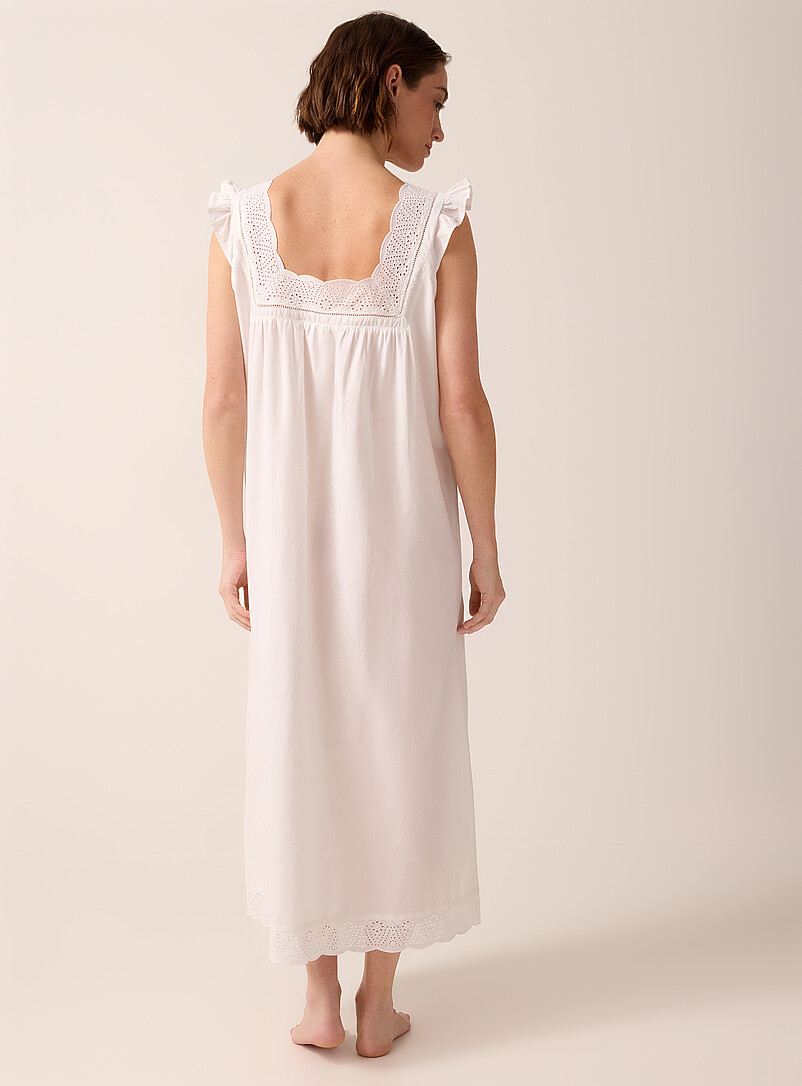 Miiyu: La longue robe de nuit popeline broderie anglaise Blanc pour femme