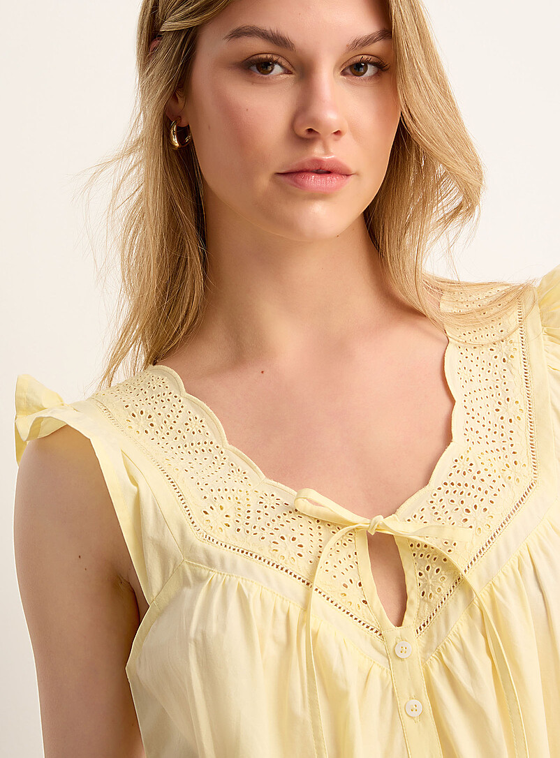 Miiyu: La longue robe de nuit popeline broderie anglaise Blanc pour femme