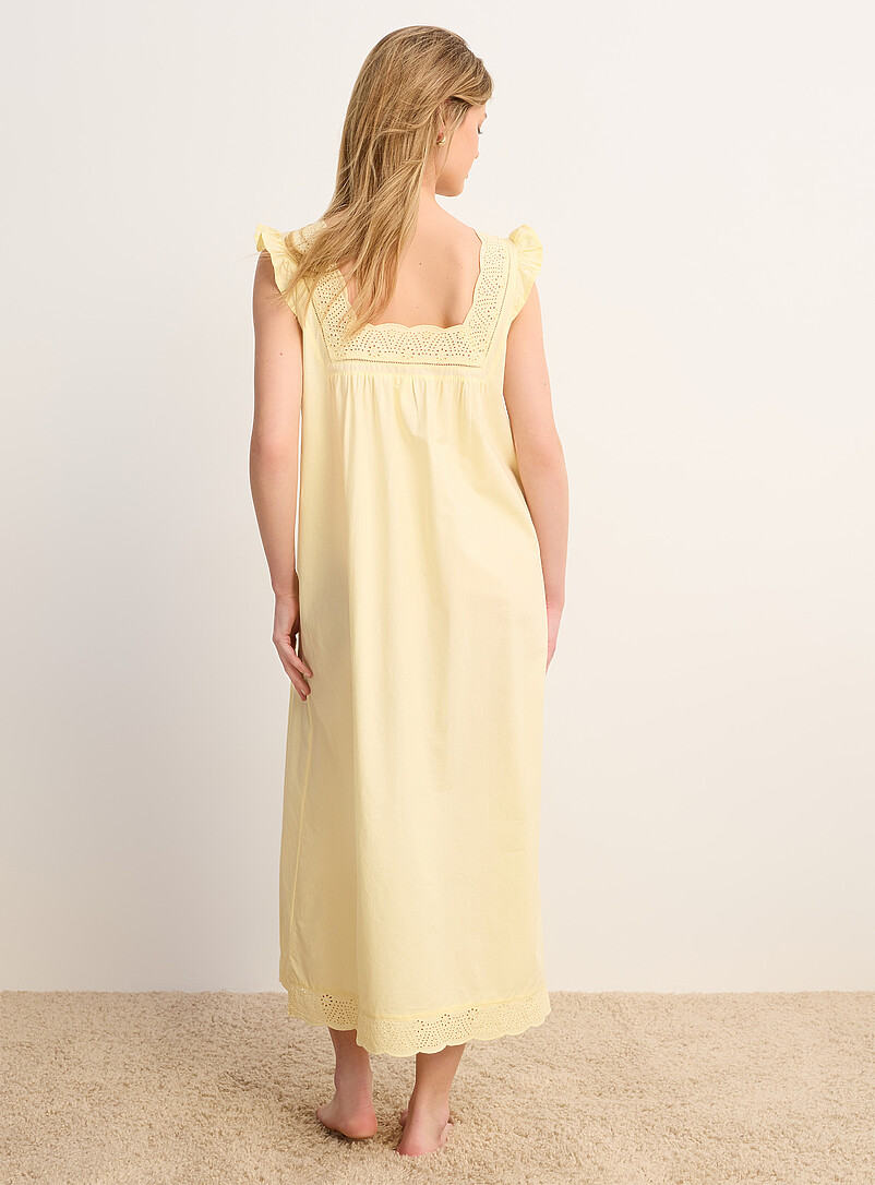 Miiyu White Broderie anglaise long poplin nightgown for women