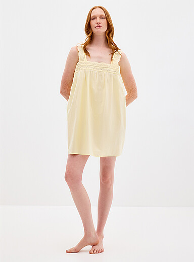 Miiyu Corn/Vanilla Yellow Broderie anglaise trim poplin nightie for women