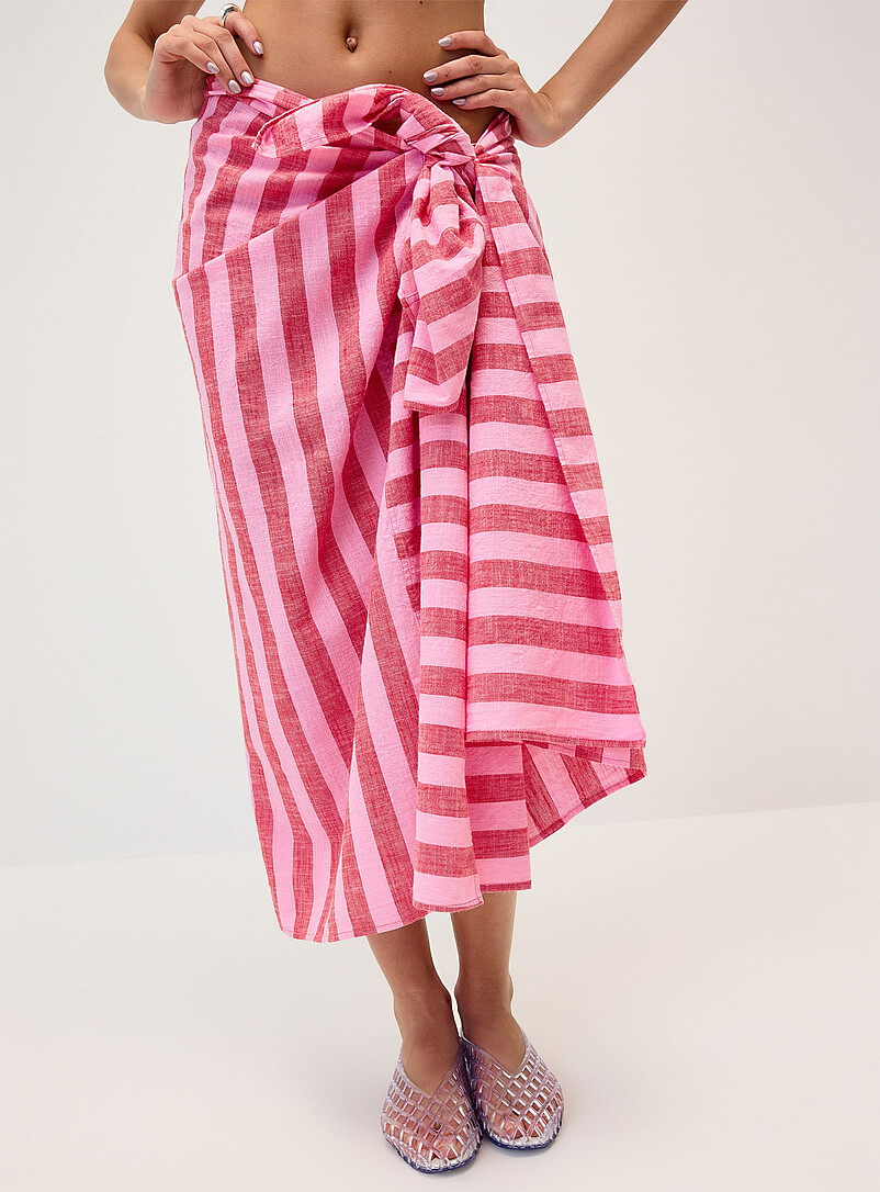 Simons Patterned Blue Parasol stripe organic cotton sarong for women